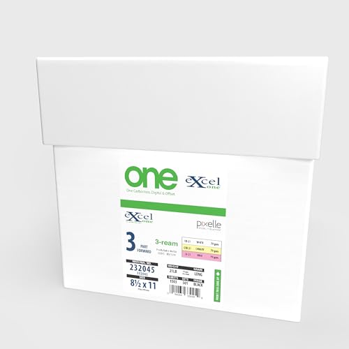 Excel One Carbonless Paper (232045) 8.5 x 11-3 part STRAIGHT/FORWARD (Bright White/Canary/Pink), (3 Reams, 501 sets)
