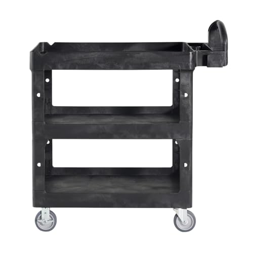 Rubbermaid Commercial Brute 3-Shelf Heavy-Duty Utility/Service Cart, Medium, High Storage, Lipped Shelves, Ergonomic Handle, 600 lb. Capacity, Ideal for Warehouse/Garage/Cleaning/Maintenance/Office