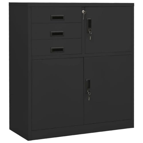 LKJephalotrope Office Cabinet Steel 3-Drawer Filing Credenza Anthracite