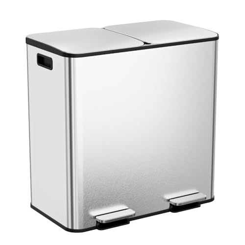 2 x 40L (2 x 10.6 Gallon) Stainless Steel Dual Compartment Trash Can