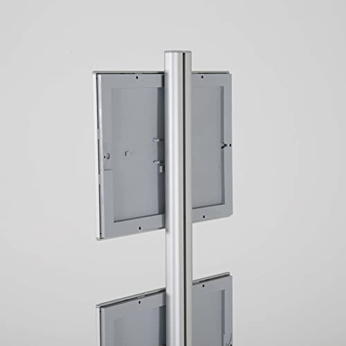 M&T Displays Free Standing Aluminum Display Stand Single Sided Document Brochure Sign Holder Front Loading Portrait Landscape Snap Frame 2x(8.5x11) inch Silver