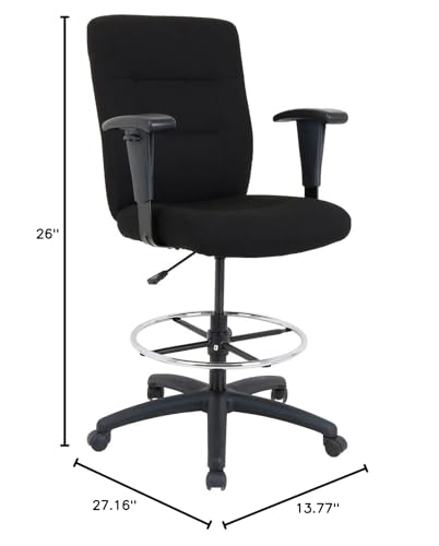 Global Industrial Drafting Stool, Fabric, Black, Adjustable Arms, High Back