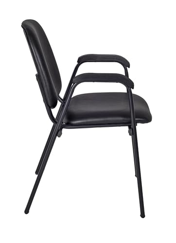 Romig Ace Vinyl Guest Stacking Chair with Arms, Durable and Comfortable Upholstery, Sturdy Steel Frame, Stackable Design for Office, Reception, and Conference Areas - Midnight Black