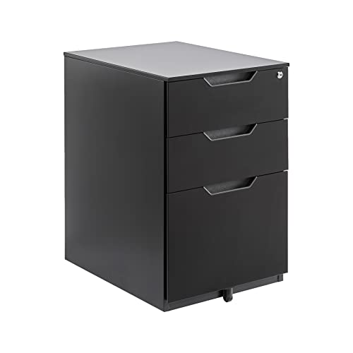 Amazon Basics 3-Drawer Mobile File Cabinet with Lock, Rolling Filing Cabinet for Hanging Files, Black, 20.71" D x 15.51" W x 24.29" H