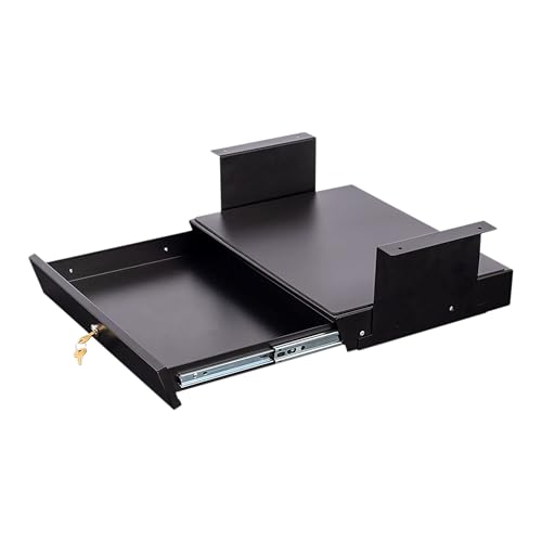 Stand Up Desk Store Add-On Office Sliding Under-Desk Drawer Storage Organizer for Standing Desks (Black, Lockable with Padded Laptop Shelf)