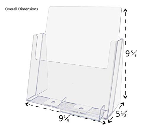 Marketing Holders 8 1/2”W Magazine Holder With Business Card Pocket Attached Value Pack Of 20 Acrylic Rack Cards Newsletter Pamphlets Clear Countertop Document Catalog