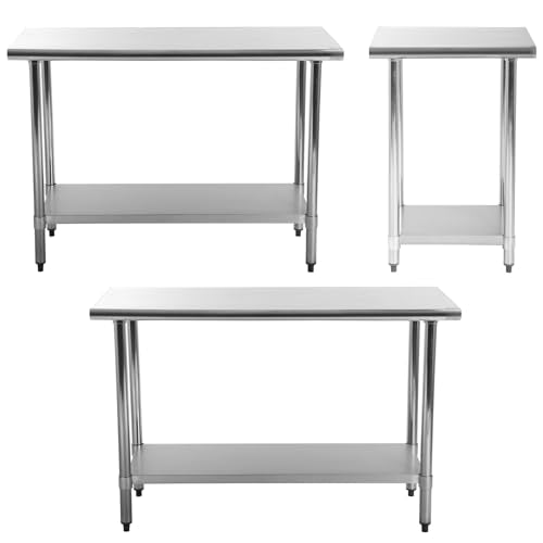 Hudada Stainless Steel Work Table - 24 x 24 inch, Heavy Duty, Adjustable Feet, Scratch Resistant & Anti-Rust