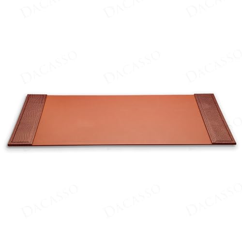 Dacasso 34” x 20” Brown Crocodile Embossed Luxury Leather Desk Pad w/Side Rails - Executive Desk Surface Protector - Blotter for Writing
