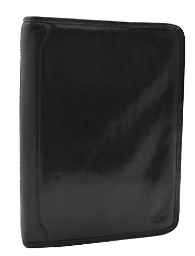 Real Leather Folio Underarm Bag Black Ring Binder A4 Pad Portfolio Organiser - Arturo