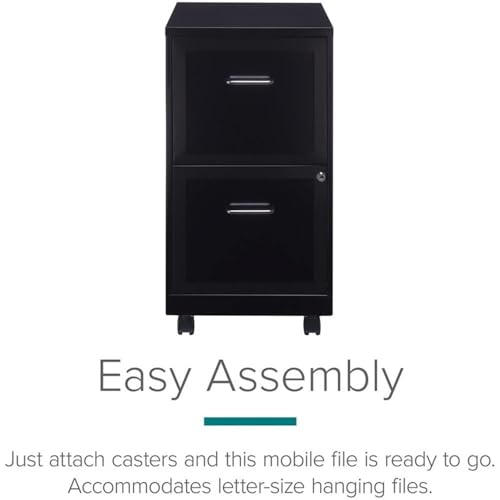 Pemberly Row 2 Drawers 26.7" Vertical Black Metal Filing Cabinet Lockable Pre-Assembled Movable Letter Size for Home, Office