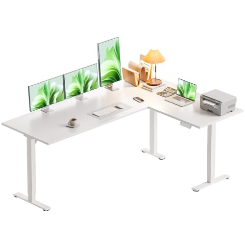 Casaottima 63 Inch L Shaped Electric Standing Desk, Home Office, White