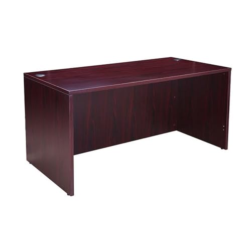 Boss Office Products Holland 71" Executive Desk and Credenza with Dual File Storage Pedestal and Hutch, Mahogany