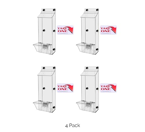 Marketing Holders 4 Pack Brochure Box with Lid Metal Mount Clear Acrylic Outdoor Caddy Holds 4" x 9" Trifold Advertisements and 3.5" x 2" Business Cards with Take One Sticker Hangs On Smooth Surfaces