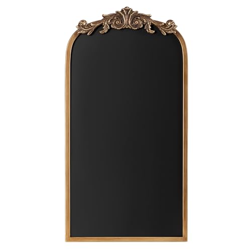 Kate and Laurel Arendahl Decorative Vintage Arch Chalkboard; 13 x 25; Gold; Framed Arched Ornate Magnetic Chalkboard for Unique Display; Decoration; and Organization