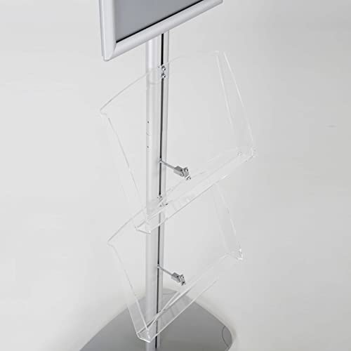 M&T Displays Free Standing Aluminum Display Stand Single Sided Document Brochure Sign Holder Front Loading Portrait Landscape Silver Snap Frame 1x(11x17) and 2 pcs Clear Acrylic Shelf 2x(8.5x11) Inch