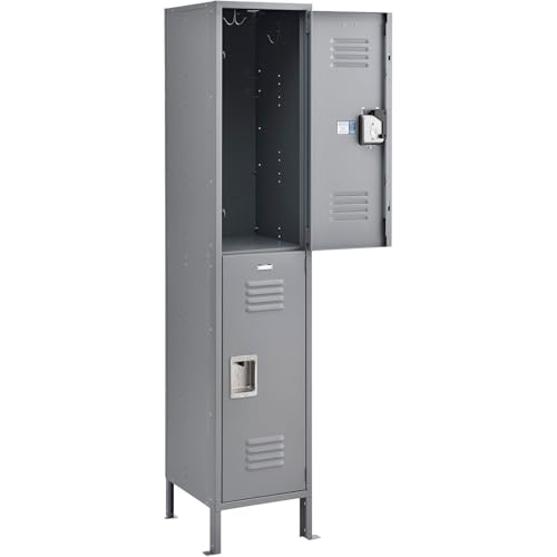 Global Industrial Infinity 2-Tier 2 Door Locker, 15" W x 15" D x 78" H, Gray, Unassembled