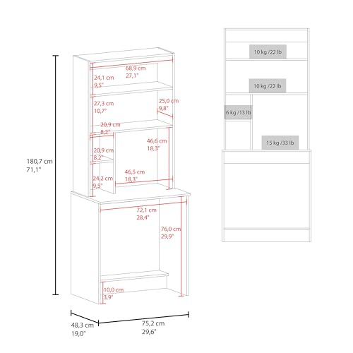 DEPOT E-SHOP 30" Motley Computer Hutch Desk, Lower Shelf, Four Shelves, White -Office – Computer Desk with Integrated Storage for Home Office, Study Room & Compact Workspaces
