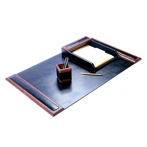 Dacasso Walnut & Black Leather Luxury 3 Piece Set - Blotter Pad & Desk Mat Organization Essentials - Executive Decor and Desk Surface Protector