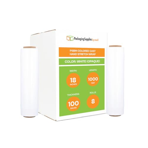 PSBM Dark White Stretch Wrap, 8 Rolls 18 Inch x 1000 Feet 100 Gauge, Heavy Duty Plastic Wrap Industrial Strength Shrink Film for Moving, Packing & Shipping