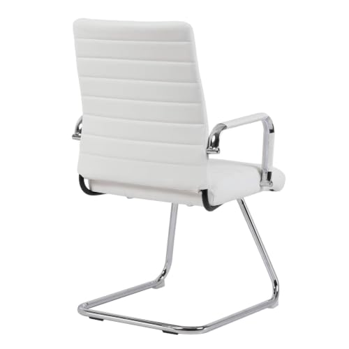 Whiterye Office Guest Chair No Wheels, Faux Leather Reception Chairs, White