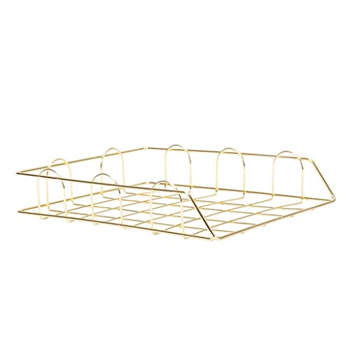 AFPSDLFJDLS Gold Metal File Tray, Desk Accessories, Magazine Rack, Manual Stacking Office Storage Box, Layered Paper