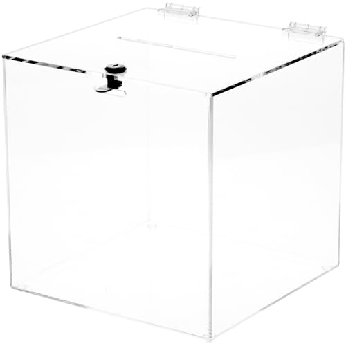Plymor Clear Acrylic Locking Ballot / Collection / Donation Box, 10" W x 10" D x 10" H