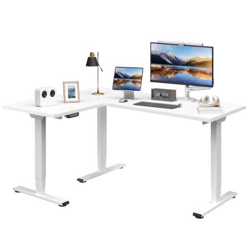 FLEXISPOT E6L 63" Reversible L-Shaped Electric Standing Desk, Triple Motor Height Adjustable Corner Desk with 3-Stage Legs, Ergonomic Sit Stand Desk for Executive Home Office, White