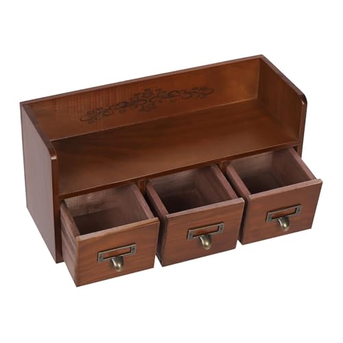 KUYBTU Vintage Brown 6-Drawer Desktop Organizer Wood Storage Cabinet with Acrylic Doors Desk Supplies Organizer for Office Living Room Heavy Duty-3-Drawer