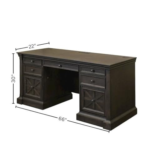 Starlight Traditional Credenza, Dark Brown, 7 Drawers, 2 Locking Files, Power Center with USB/AC, Antique Hardware, Executive Storage