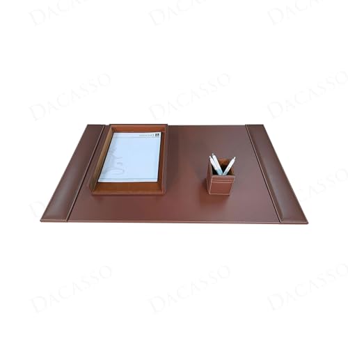 Dacasso Rustic Brown Leather Luxury 3 Piece Desk Set - Blotter Pad & Desk Mat Organization Essentials - Executive Decor and Surface Protector