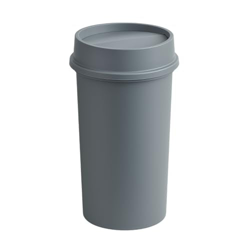 22 Gallon Round Gray Commercial Trash Can with Swing-Top Lid - Hands-Free Polyethylene Wastebasket for Office, School, Facility, and Commercial Use - Dent & Crack Resistant