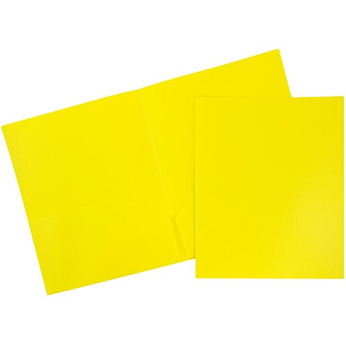 JAM PAPER Plastic 2 Pocket POP Folders - Durable School Folders - Yellow - Bulk 96/Pack