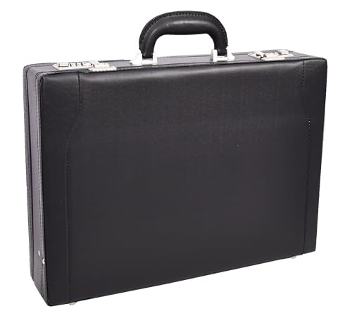 Classic Attache Case Leather Look Expandable Briefcase Document Bag Black Bulga, Black, Large