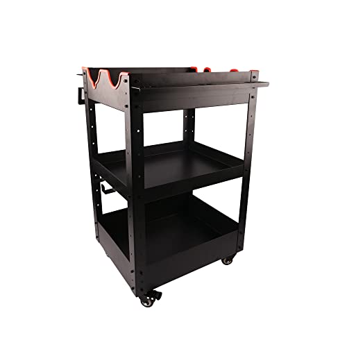 Maxshine Premium Rolling Detailing Cart (22.05"D x 23.62"W x 31.5"H) - 3 Tier Rolling Utility Tool Cart (Black) -Easy Assembly - Organizer for Detailers' Garage, Workshop, Repair Shop, or Tool Storage