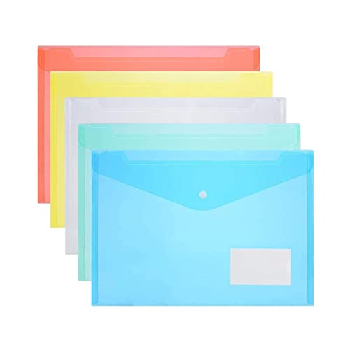 File Organizer 5 Pcs/Set A5 Poly Envelope Folder with Snap Button Clear Waterproof Plastic Document Protector Organizer for School Home Office File Folders ( Color : A5 Size-Clear ) (A5 Size colorful)