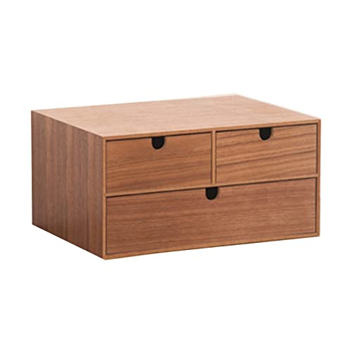 EliteBloom Desktop Storage Box with Drawers - Desktop File Cabinet, Vintage Organization and Storage Chests Set, Wooden Desk Organizers and Accessories, Stackable Storage Drawers (B 2 Layers)