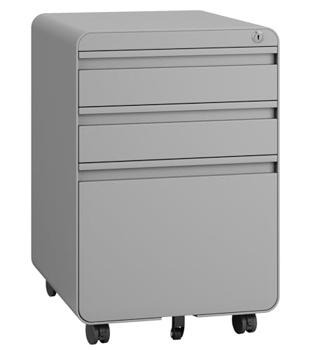 Dripex 3 Drawer Metal Rolling File Cabinet Under Desk Filing Cabinet Grey