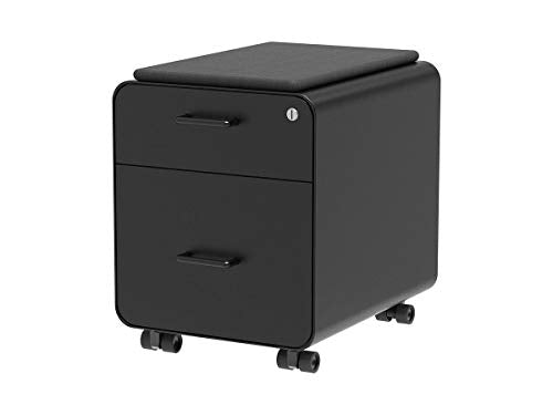 Monoprice Round Corner 2-Drawer File Cabinet - Black, Lockable with Seat Cushion - Workstream Collection (137880)