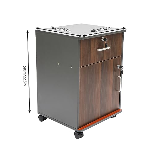 Eypkaol Mobile File Cabinet, Lockable Printer Stand, Compact Rolling File Cabinet Space Saving for Home Office Study Bedroom（Black Oak）