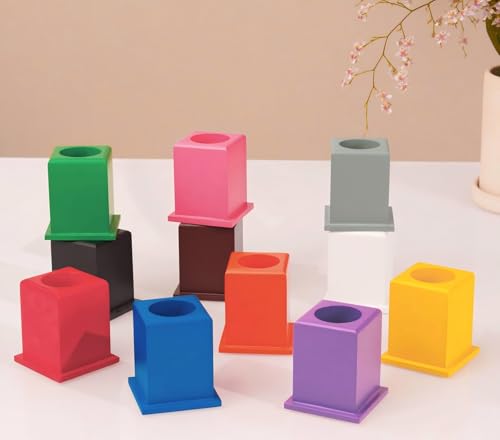 Premium Montessori 11 Color Large Pencil Holder Set 2.2lbs| Solid Beechwood Square Grammar Writing Tool | Educational Toys for Kids | Homeschool Classroom Supplies (Set of 11 Colored Pencil Holders)