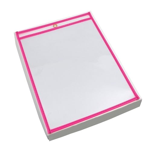 BOX USA Neon Stitched Job Ticket Holders, Top Loading, 9 x 12", Clear with Neon Pink Edging, Reusable Vinyl, Dry Erase, Use to Protect/Store Documents in The Office and Warehouse, Case of 15