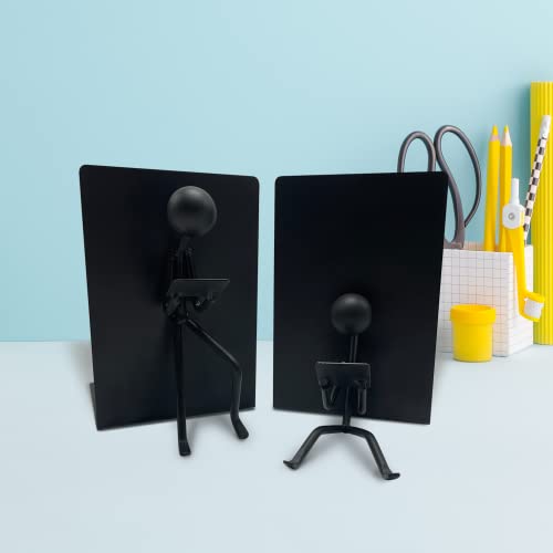 Ottimo Heavy Duty Metal Unique Office Desk Bookends for use as Bookshelf Decor, Home, Office or Kitchen Shelves. Unique, Cute and Decorative Book Stopper to Hold Books, Great Gift Idea (Black)