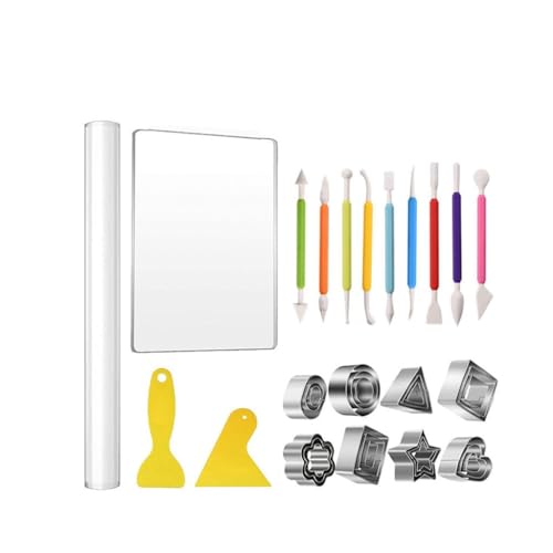 UOHLCX Polymer Clay Auxiliary Tools 37 Sets Fondant Carving Metal Geometric Molds Press Combined