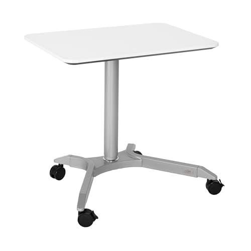 Seville Classics Airlift Height Adjustable Pneumatic Laptop Sit Stand Desk Mobile Rolling Cart, Computer Workstation for Home Office, Classroom, White, 28" Premium Desktop (New Model)
