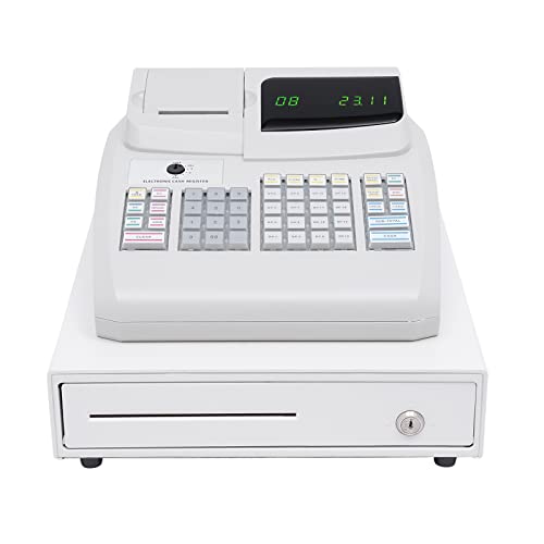 SNKOURIN Cash Register,Electronic Cash Register with 4 Bill 5 Coin,Removable Tray and Thermal Printer,Multifunction Cash Register for Small Business/Retail/Restaurant,White