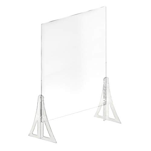 Azar 179776-187 Protective Sneeze Guard for Counter and Desk - Portable Plexiglass Barrier Acrylic Desk Shield Adjustable to Six Heights for Transaction Window. Plastic Shield for Desk (Pack of 2)