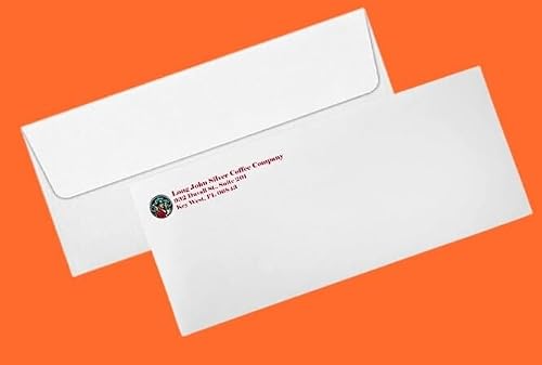 500 Printed Regular Envelopes #10, White, Gummed Enclosure or Optional Self Seal Security Tint, Text and Logo Customization, Size 4-1/8 x 9-1/2 Inches, 24 LB