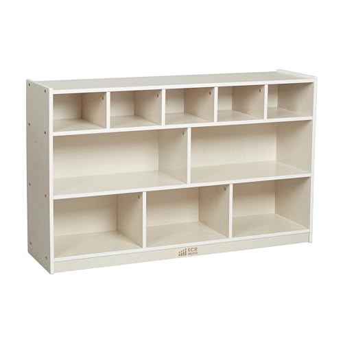 ECR4Kids 5+5 Cubby and Storage Mobile Tray Cabinet, Classroom Furniture, White Wash