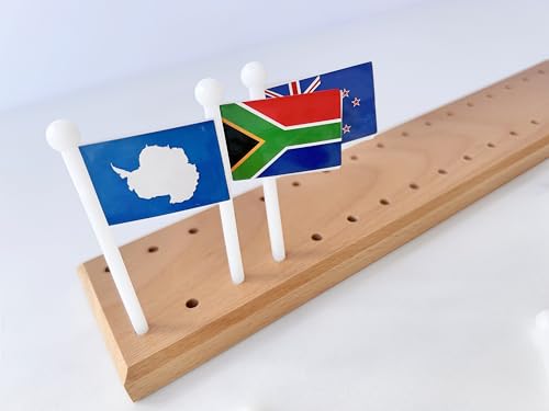Premium Montessori World Flags Set with 22" Wooden Map- 36 Country Flags, Solid Beechwood, Educational Toy for Kids, Homeschool Classroom Geography Materials(Flags of The World) (Flags of the World)