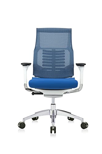 POwerFIT Exec Chair Blue Fabric SEAT/MESH Back-White Frame